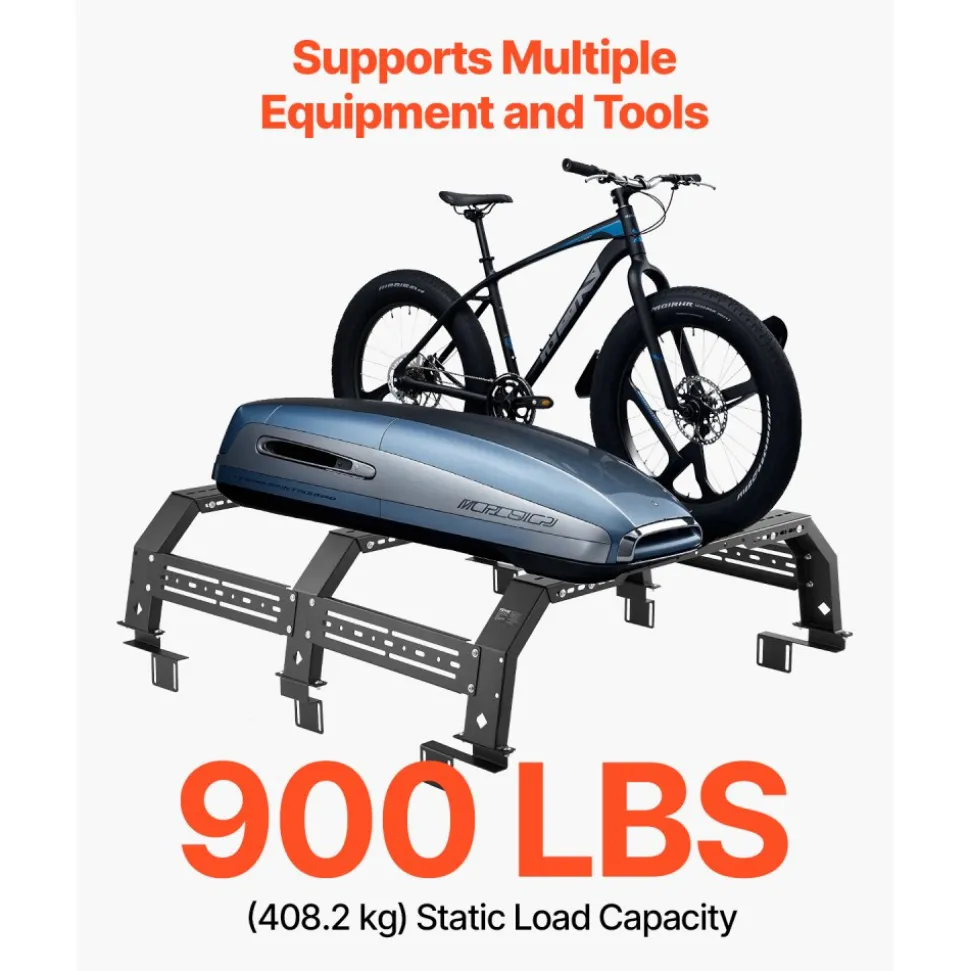 VEVOR Overland Truck Bed Rack, 51.2-65.4 in Width, Adjustable Overland Bed Cargo Rack with Sidebar, 900 lbs Static Capacity, Compatible with Mid-Size Trucks Tacoma/Ranger/Gladiator JT/Colorado