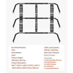 VEVOR Overland Truck Bed Rack, 49.2-67.9 in Width, Adjustable Overland Bed Cargo Rack with Sidebar, 900 lbs Static Capacity, Heavy Duty Steel, for Mid-Size Trucks, Compatible with Tacoma/Gladiator JT