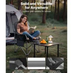 VEVOR Oversized Camping Chairs, 450 lbs Heavy Duty Support, Portable Folding Camp Chairs with Padded Backrest & Armrests, Cup Holder & Side Pocket, Cooler Bag, Carry Bags for Outdoor, Fishing, 2 Pack