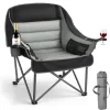 VEVOR Oversized Camping Chairs, 450 lbs Heavy Duty Support, Portable Padded Folding Camp Chairs with Dual Cup Holders & Wine Glass Holders, Carry Bag for Outdoor, Fishing, Black & Gray, 1 Pack