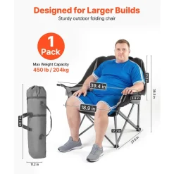 VEVOR Oversized Camping Chairs, 450 lbs Heavy Duty Support, Portable Padded Folding Camp Chairs with Dual Cup Holders & Wine Glass Holders, Carry Bag for Outdoor, Fishing, Black & Gray, 1 Pack