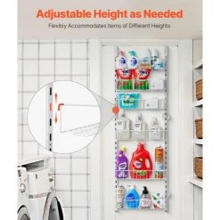 VEVOR Over the Door Pantry Organizer, 6-Tier Pantry Organization and Storage, Heavy-Duty Steel Hanging Spice Rack, Adjustable Wall Seasoning Shelves, for Home Kitchen Laundry Room Bathroom, White