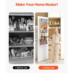 VEVOR Over the Door Pantry Organizer, 6-Tier Pantry Organization and Storage, Heavy-Duty Steel Hanging Spice Rack, Adjustable Wall Seasoning Shelves, for Home Kitchen Laundry Room Bathroom, White