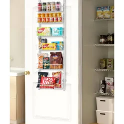 VEVOR Over the Door Pantry Organizer, 6-Tier Pantry Organization and Storage, Heavy-Duty Steel Hanging Spice Rack, Adjustable Wall Seasoning Shelves, for Home Kitchen Laundry Room Bathroom, White