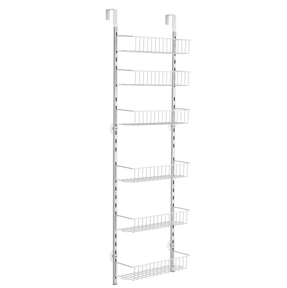 VEVOR Over the Door Pantry Organizer, 6-Tier Pantry Organization and Storage, Heavy-Duty Steel Hanging Spice Rack, Adjustable Wall Seasoning Shelves, for Home Kitchen Laundry Room Bathroom, White