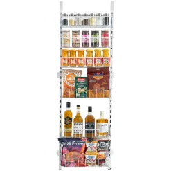 VEVOR Over the Door Pantry Organizer, 6-Tier Pantry Organization and Storage, Heavy-Duty Steel Hanging Spice Rack, Adjustable Wall Seasoning Shelves, for Home Kitchen Laundry Room Bathroom, White
