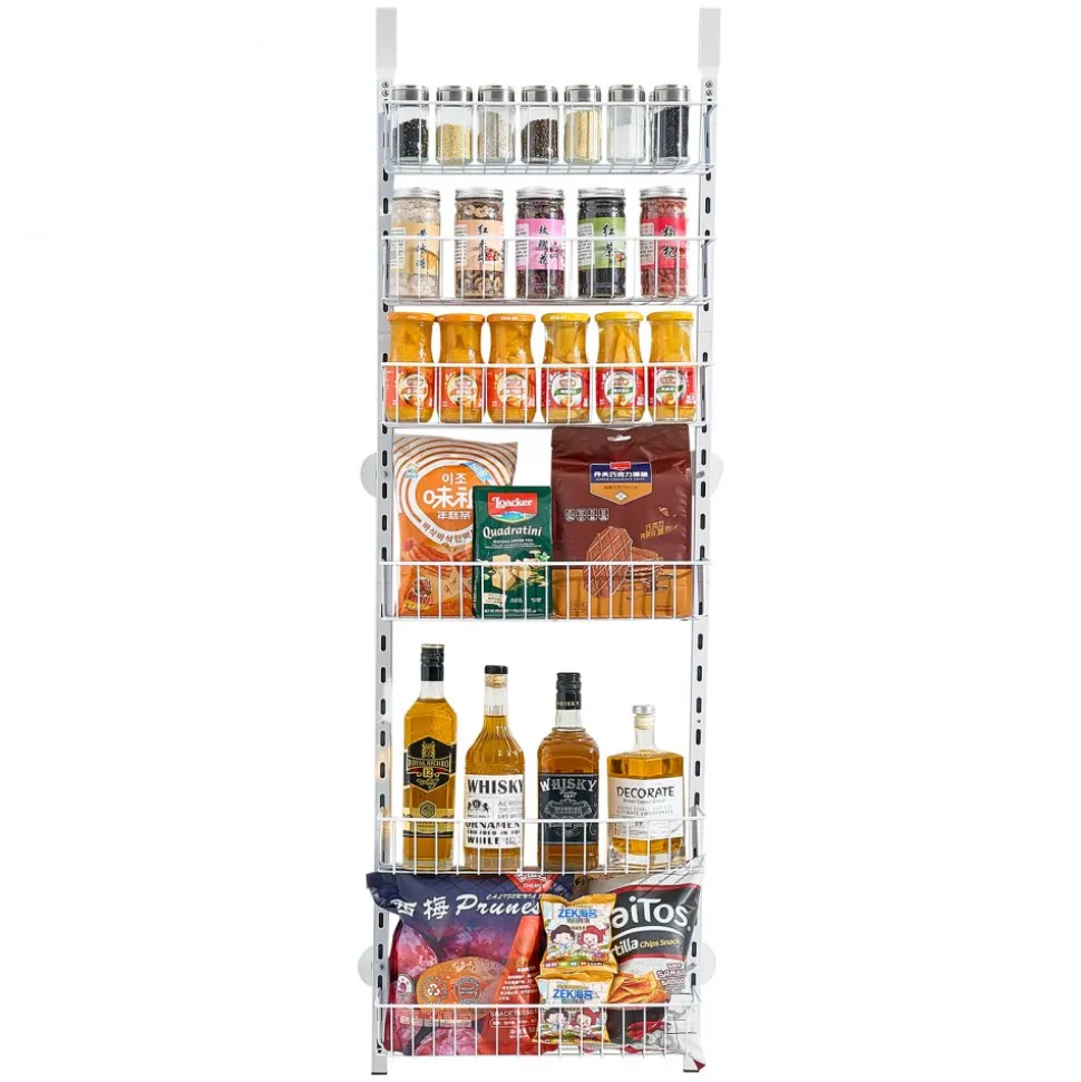VEVOR Over the Door Pantry Organizer, 6-Tier Pantry Organization and Storage, Heavy-Duty Steel Hanging Spice Rack, Adjustable Wall Seasoning Shelves, for Home Kitchen Laundry Room Bathroom, White