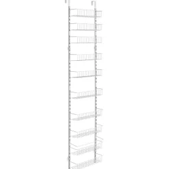 VEVOR Over the Door Pantry Organizer, 9-Tier Pantry Organization and Storage, Heavy-Duty Steel Hanging Spice Rack, Adjustable Wall Seasoning Shelves, for Home Kitchen Laundry Room Bathroom, White