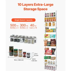 VEVOR Over the Door Pantry Organizer, 9-Tier Pantry Organization and Storage, Heavy-Duty Steel Hanging Spice Rack, Adjustable Wall Seasoning Shelves, for Home Kitchen Laundry Room Bathroom, White