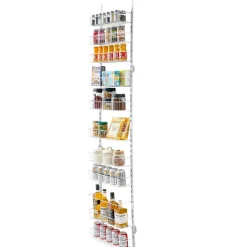 VEVOR Over the Door Pantry Organizer, 9-Tier Pantry Organization and Storage, Heavy-Duty Steel Hanging Spice Rack, Adjustable Wall Seasoning Shelves, for Home Kitchen Laundry Room Bathroom, White