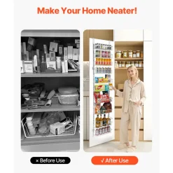 VEVOR Over the Door Pantry Organizer, 9-Tier Pantry Organization and Storage, Heavy-Duty Steel Hanging Spice Rack, Adjustable Wall Seasoning Shelves, for Home Kitchen Laundry Room Bathroom, White