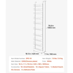 VEVOR Over the Door Pantry Organizer, 9-Tier Pantry Organization and Storage, Heavy-Duty Steel Hanging Spice Rack, Adjustable Wall Seasoning Shelves, for Home Kitchen Laundry Room Bathroom, White