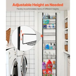 VEVOR Over the Door Pantry Organizer, 9-Tier Pantry Organization and Storage, Heavy-Duty Steel Hanging Spice Rack, Adjustable Wall Seasoning Shelves, for Home Kitchen Laundry Room Bathroom, Black