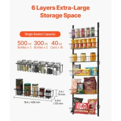 VEVOR Over the Door Pantry Organizer, 8-Tier Pantry Organization and Storage, Heavy-Duty Steel Hanging Spice Rack, Adjustable Wall Seasoning Shelves, for Home Kitchen Laundry Room Bathroom, White