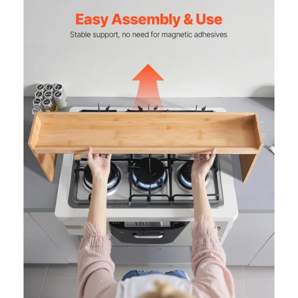 VEVOR Over the Stove Shelf, Over Stove Spice Shelf for Kitchen Stove Top, Seasoning Shelves, Spice Organizer, Easy to Assemble Countertop Storage Solution, Kitchen Gadgets with 6 Hooks