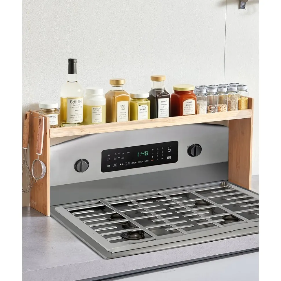 VEVOR Over the Stove Shelf, Over Stove Spice Shelf for Kitchen Stove Top, Seasoning Shelves, Spice Organizer, Easy to Assemble Countertop Storage Solution, Kitchen Gadgets with 6 Hooks