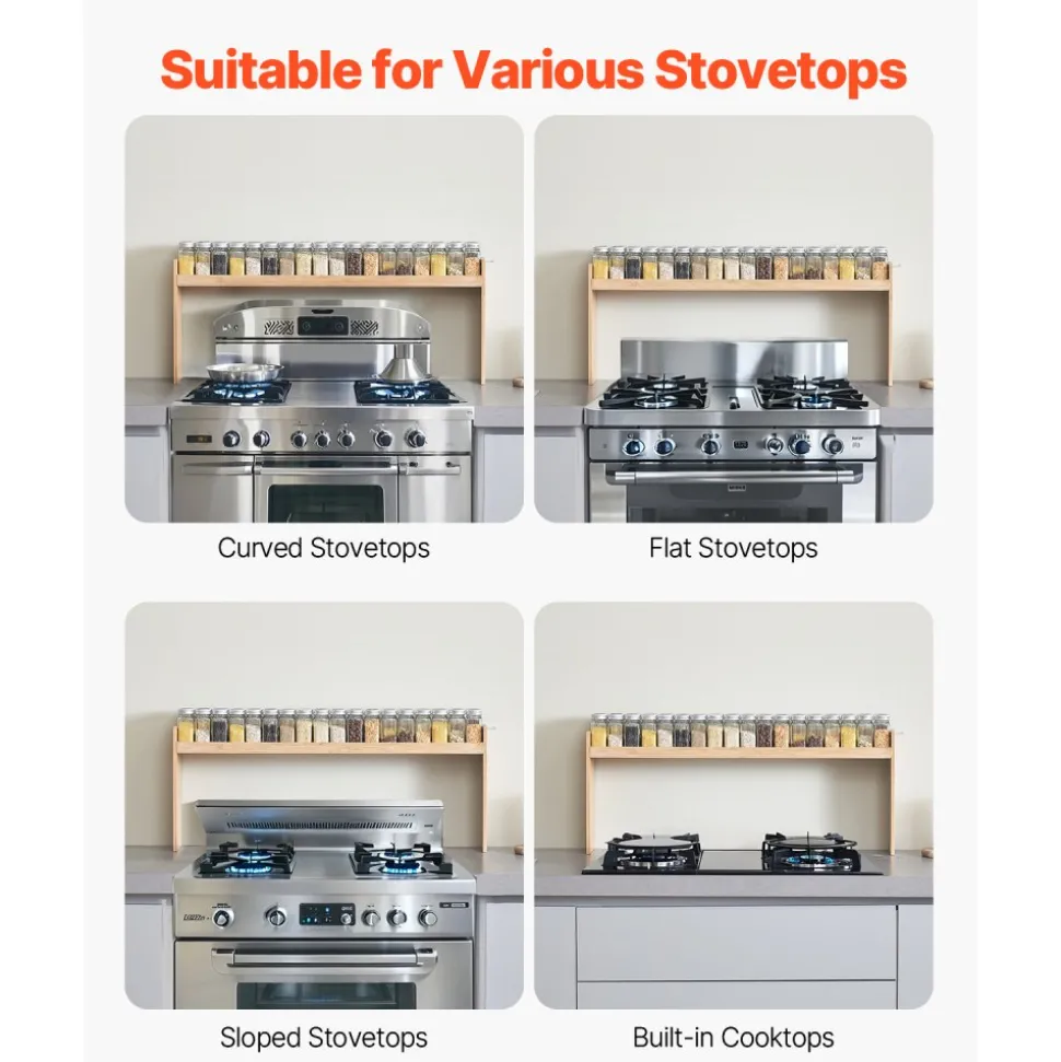 VEVOR Over the Stove Shelf, Over Stove Spice Shelf for Kitchen Stove Top, Seasoning Shelves, Spice Organizer, Easy to Assemble Countertop Storage Solution, Kitchen Gadgets with 6 Hooks