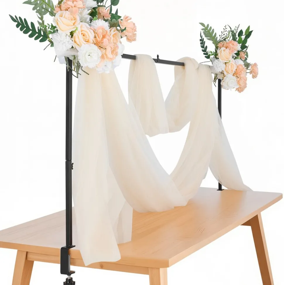 VEVOR Over The Table Rod Stand with Clamps, 13"-42" Tall & 28"-98" Length Adjustable, 2 Packs Table Arch Stand, Tabletop Balloon Arch Frame for Wedding Birthday Party Christmas Decorations, Black