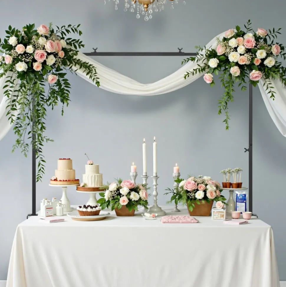VEVOR Over The Table Rod Stand with Clamps, 13"-42" Tall & 28"-98" Length Adjustable, 2 Packs Table Arch Stand, Tabletop Balloon Arch Frame for Wedding Birthday Party Christmas Decorations, Black