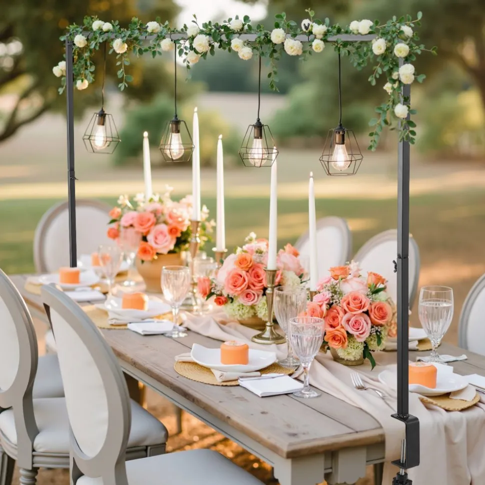 VEVOR Over The Table Rod Stand with Clamps, 13"-42" Tall & 28"-98" Length Adjustable, 2 Packs Table Arch Stand, Tabletop Balloon Arch Frame for Wedding Birthday Party Christmas Decorations, Black