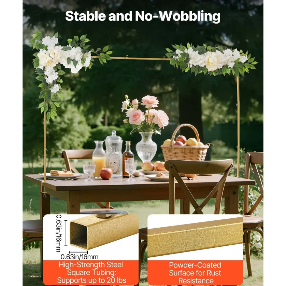 VEVOR Over the Table Rod Stand with Clamps, Adjustable 28"-98" Length & 13"-42" Height, Table Arch Stand with Floral Accessories, Gold Balloon Frame for Wedding Birthday Party Christmas Decoration