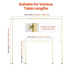 VEVOR Over The Table Rod Stand with Clamps, 13"-42" Tall & 28"-98" Length Adjustable, Metal Table Arch Stand with Rattan, Tabletop Balloon Arch Frame for Wedding Birthday Christmas Decorations, Gold