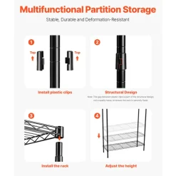 VEVOR Over Washer and Dryer Storage Shelves, 5 Tiers Laundry Room Drying Rack with Hanger Rod and Hooks, Two Rows Adjustable Washer Shelves Space Saver, for Laundry Room Storage & Organization, Black