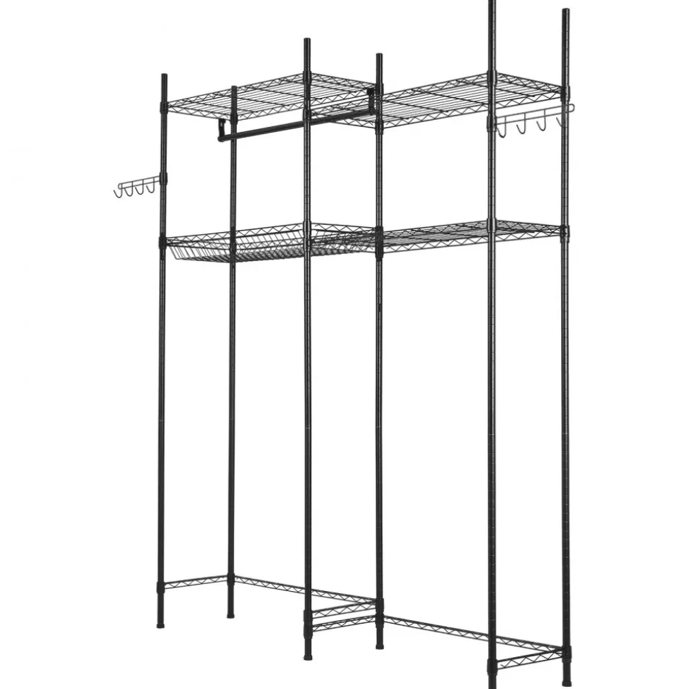 VEVOR Over Washer and Dryer Storage Shelves, 5 Tiers Laundry Room Drying Rack with Hanger Rod and Hooks, Two Rows Adjustable Washer Shelves Space Saver, for Laundry Room Storage & Organization, White