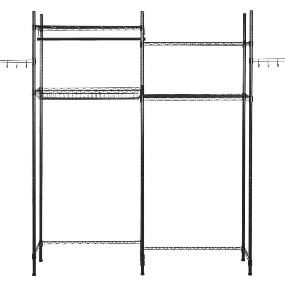 VEVOR Over Washer and Dryer Storage Shelves, 5 Tiers Laundry Room Drying Rack with Hanger Rod and Hooks, Two Rows Adjustable Washer Shelves Space Saver, for Laundry Room Storage & Organization, White