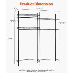 VEVOR Over Washer and Dryer Storage Shelves, 5 Tiers Laundry Room Drying Rack with Hanger Rod and Hooks, Two Rows Adjustable Washer Shelves Space Saver, for Laundry Room Storage & Organization, White