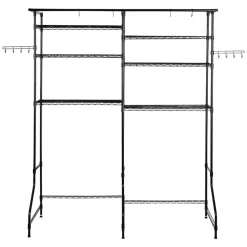 VEVOR Over Washer and Dryer Storage Shelves, 6 Tiers Laundry Room Drying Rack with Hanger Rod and Hooks, Two Rows Adjustable Washer Shelves Space Saver, for Laundry Room Storage & Organization, Black