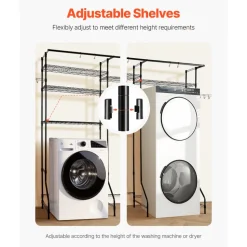 VEVOR Over Washer and Dryer Storage Shelves, 6 Tiers Laundry Room Drying Rack with Hanger Rod and Hooks, Two Rows Adjustable Washer Shelves Space Saver, for Laundry Room Storage & Organization, Black