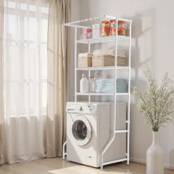VEVOR Over Washer and Dryer Storage Shelf, 3 Tiers Laundry Room Drying Rack with Hanger Rod and Hooks, Single Row Adjustable Washer Shelves Space Saver, for Laundry Room Storage & Organization, Black