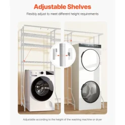 VEVOR Over Washer and Dryer Storage Shelves, 6 Tiers Laundry Room Drying Rack with Hanger Rod and Hooks, Two Rows Adjustable Washer Shelves Space Saver, for Laundry Room Storage & Organization, White