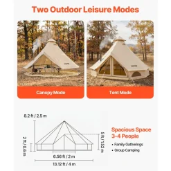 VEVOR Oxford Bell Tent, 4 Seasons 13.12 ft Yurt Tent for Camping with Stove Jack, Waterproof Breathable Holds up to 4 People with Zipped Detachable Floor, Family Camping Glamping Outdoor Hunting Party