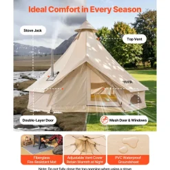 VEVOR Oxford Bell Tent, 4 Seasons 16.4 ft Yurt Tent for Camping with Stove Jack, Waterproof Breathable Holds up to 7 People with Zipped Detachable Floor, Family Camping Glamping Outdoor Hunting Party