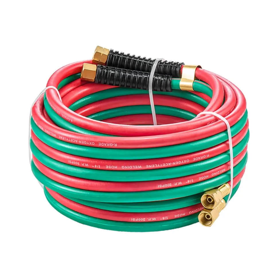 VEVOR Oxygen Acetylene Hose, 1/4-Inch x 25FT Oxy Acetylene Hose with 9/16"-18 LH/RH B Fittings, R Grade Welding Torch Twin Hose with 300PSI Maximum Working Pressure for Cutting Soldering Brazing