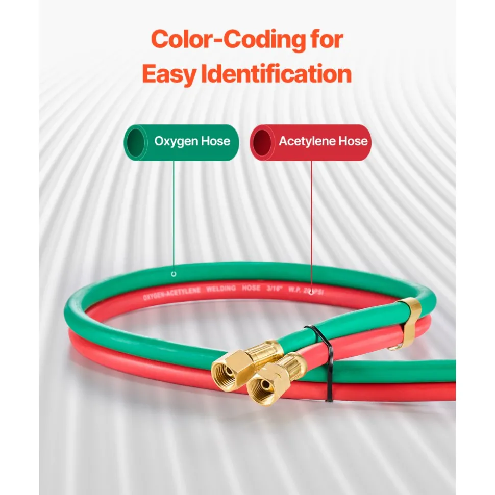 VEVOR Oxygen Acetylene Hose, 1/4-Inch x 25FT Oxy Acetylene Hose with 9/16"-18 LH/RH B Fittings, R Grade Welding Torch Twin Hose with 300PSI Maximum Working Pressure for Cutting Soldering Brazing