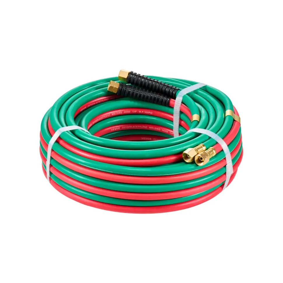 VEVOR Oxygen Acetylene Hose, 1/4-Inch x 50FT Oxy Acetylene Hose with 9/16"-18 LH/RH B Fittings, R Grade Welding Torch Twin Hose with 300PSI Maximum Working Pressure for Cutting Soldering Brazing