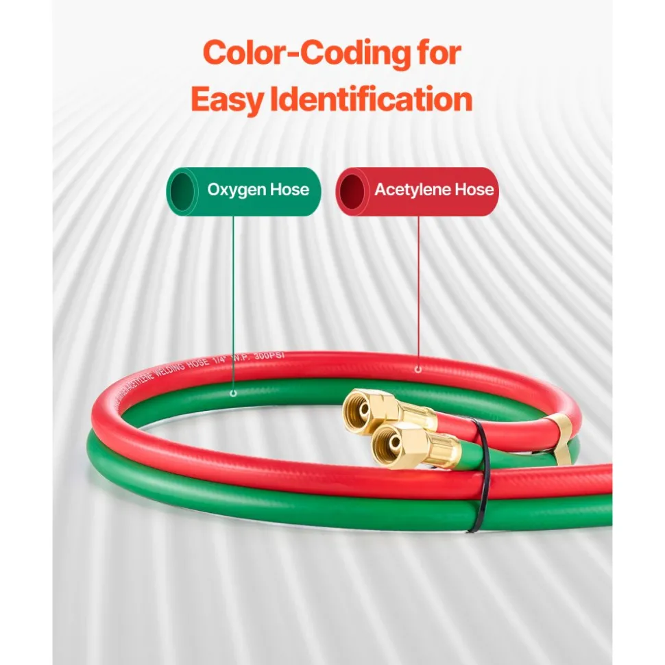 VEVOR Oxygen Acetylene Hose, 1/4-Inch x 25FT Oxy Acetylene Hose with 9/16"-18 B Fitting, 300PSI T Grade Welding Cutting Torch Twin Hose, Compatible with Oxygen, Acetylene, Propane and Other Fuel Gases