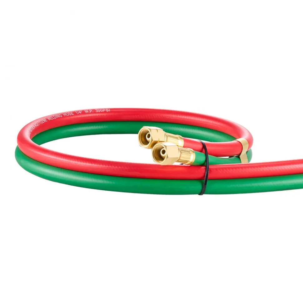 VEVOR Oxygen Acetylene Hose, 1/4-Inch x 25FT Oxy Acetylene Hose with 9/16"-18 B Fitting, 300PSI T Grade Welding Cutting Torch Twin Hose, Compatible with Oxygen, Acetylene, Propane and Other Fuel Gases