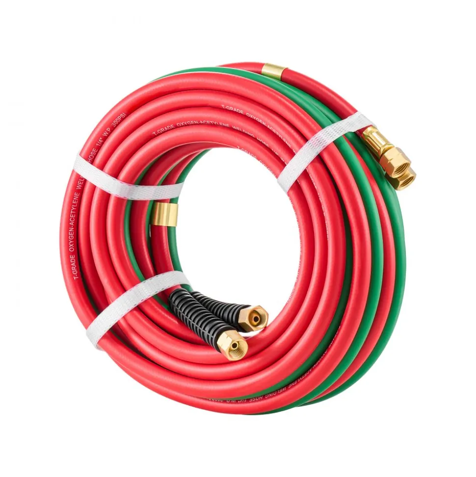 VEVOR Oxygen Acetylene Hose, 1/4-Inch x 25FT Oxy Acetylene Hose with 9/16"-18 B Fitting, 300PSI T Grade Welding Cutting Torch Twin Hose, Compatible with Oxygen, Acetylene, Propane and Other Fuel Gases