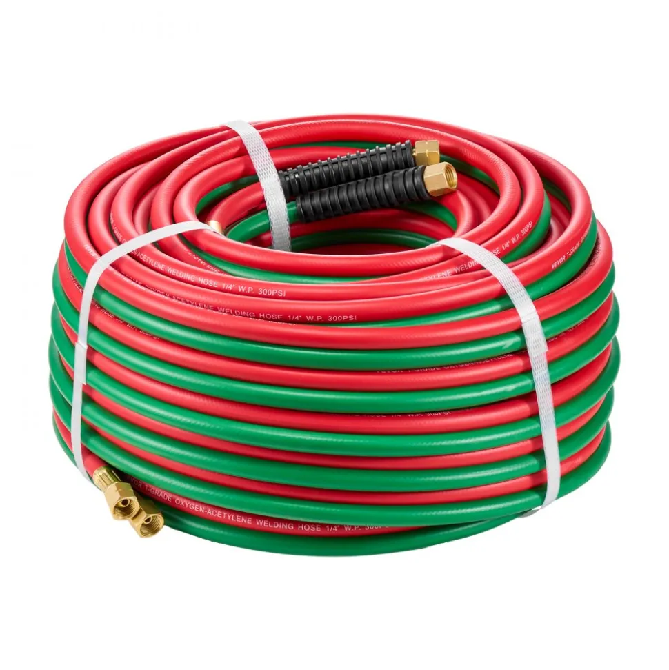 VEVOR Oxygen Acetylene Hose, 1/4-Inch x 100FT Oxy Acetylene Hose with 9/16"-18 B Fitting, 300PSI T Grade Welding Cutting Torch Twin Hose, Compatible with Oxygen, Acetylene, Propane and Other Fuel Gases