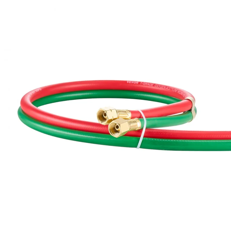 VEVOR Oxygen Acetylene Hose, 1/4-Inch x 100FT Oxy Acetylene Hose with 9/16"-18 B Fitting, 300PSI T Grade Welding Cutting Torch Twin Hose, Compatible with Oxygen, Acetylene, Propane and Other Fuel Gases