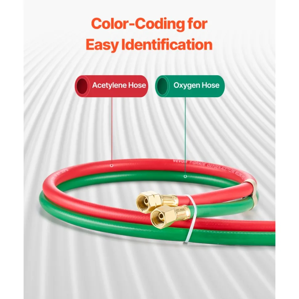 VEVOR Oxygen Acetylene Hose, 1/4-Inch x 100FT Oxy Acetylene Hose with 9/16"-18 B Fitting, 300PSI T Grade Welding Cutting Torch Twin Hose, Compatible with Oxygen, Acetylene, Propane and Other Fuel Gases