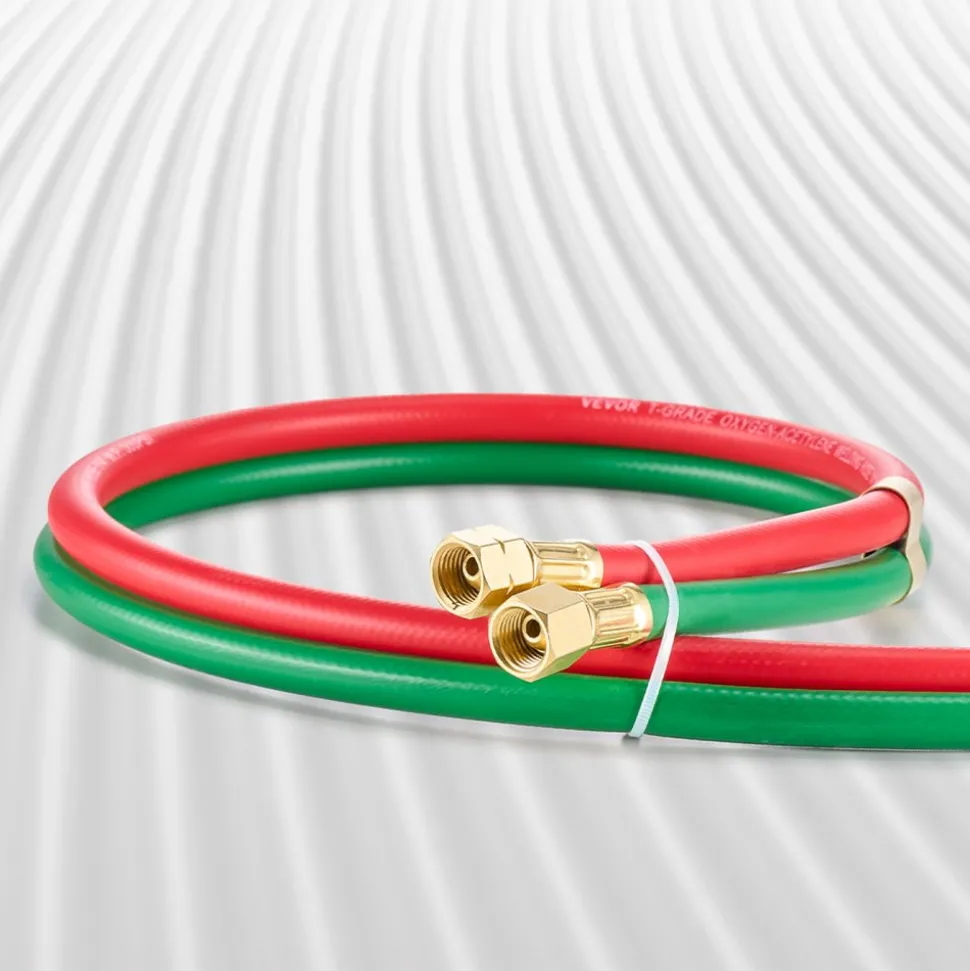 VEVOR Oxygen Acetylene Hose, 1/4-Inch x 100FT Oxy Acetylene Hose with 9/16"-18 B Fitting, 300PSI T Grade Welding Cutting Torch Twin Hose, Compatible with Oxygen, Acetylene, Propane and Other Fuel Gases
