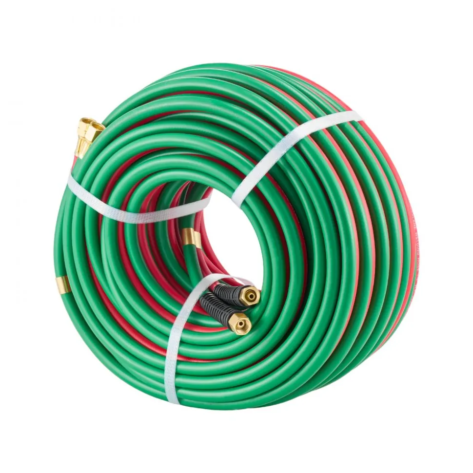 VEVOR Oxygen Acetylene Hose, 1/4-Inch x 100FT Oxy Acetylene Hose with 9/16"-18 B Fitting, 300PSI T Grade Welding Cutting Torch Twin Hose, Compatible with Oxygen, Acetylene, Propane and Other Fuel Gases