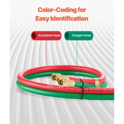 VEVOR Oxygen Acetylene Hose, 1/4-Inch x 15FT Oxy Acetylene Hose with 9/16"-18 B Fitting, 300PSI T Grade Welding Cutting Torch Twin Hose, Compatible with Oxygen, Acetylene, Propane and Other Fuel Gases