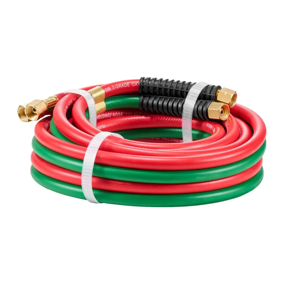 VEVOR Oxygen Acetylene Hose, 1/4-Inch x 15FT Oxy Acetylene Hose with 9/16"-18 B Fitting, 300PSI T Grade Welding Cutting Torch Twin Hose, Compatible with Oxygen, Acetylene, Propane and Other Fuel Gases