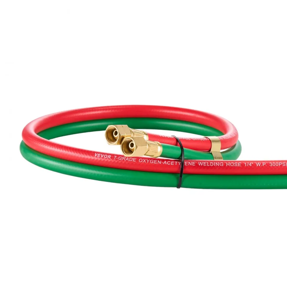 VEVOR Oxygen Acetylene Hose, 1/4-Inch x 15FT Oxy Acetylene Hose with 9/16"-18 B Fitting, 300PSI T Grade Welding Cutting Torch Twin Hose, Compatible with Oxygen, Acetylene, Propane and Other Fuel Gases